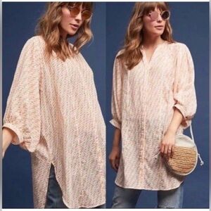 Anthropologie Maeve Yarn-Dyed Tunic button down shirt coverup oversized size S